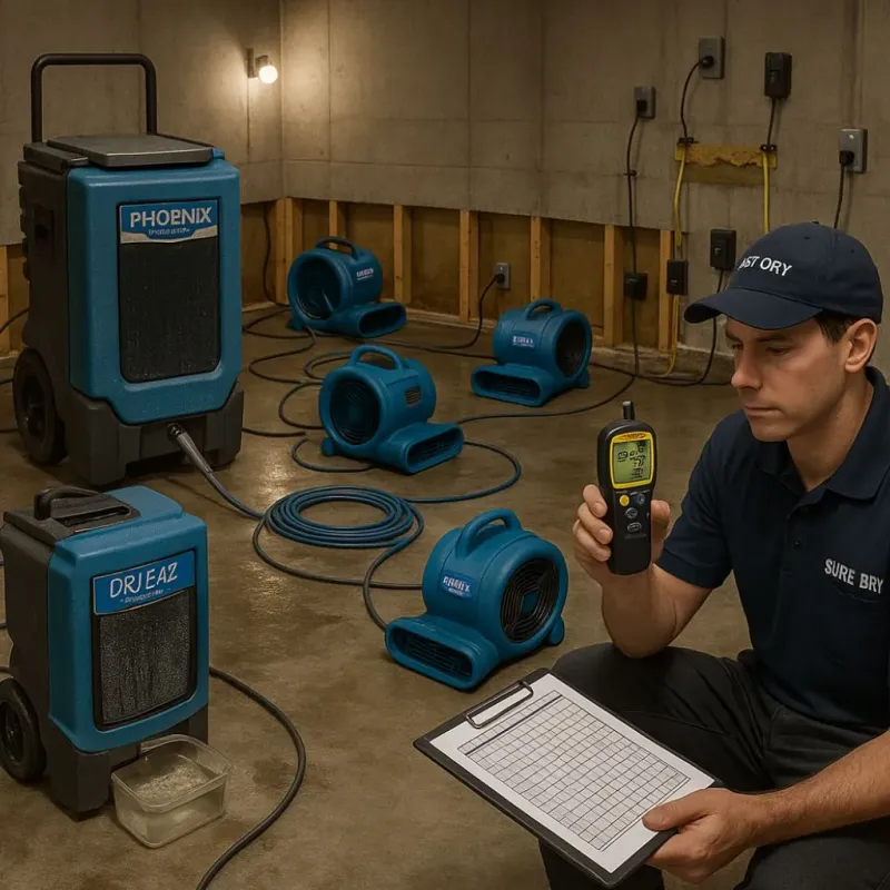 Structural Drying and Dehumidification process in Gilmer, TX